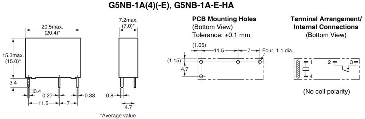 Mechanical Drawing - Omron Electronics G5NB Sealed PCB Relays