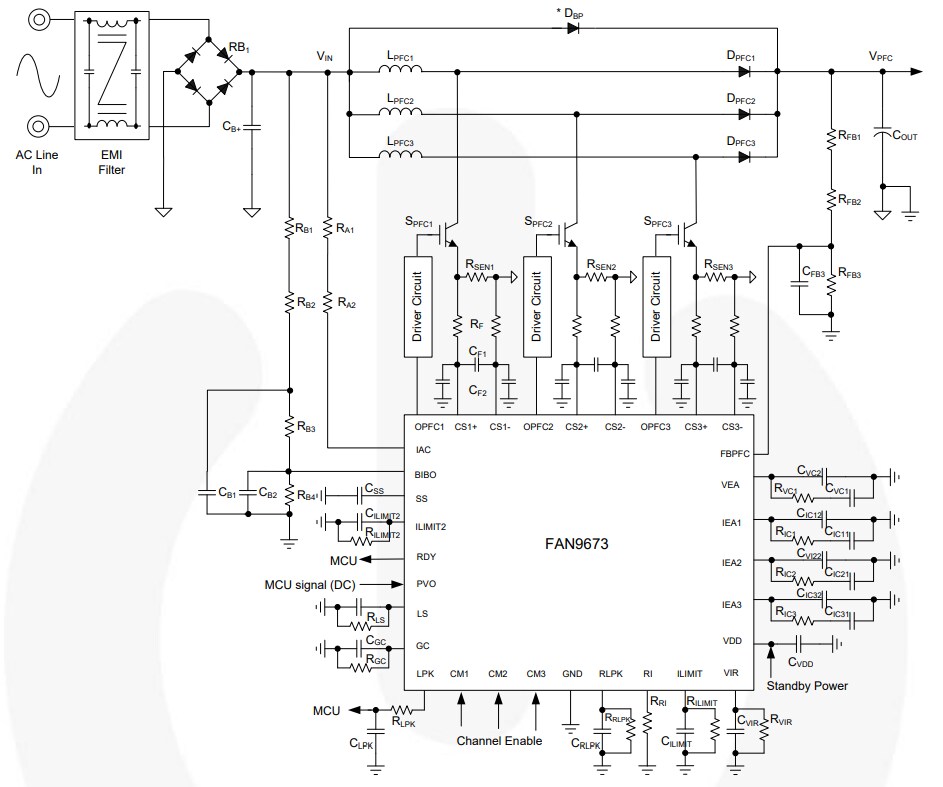 Application Circuit Diagram - onsemi FAN9673 CCM PFC Controller