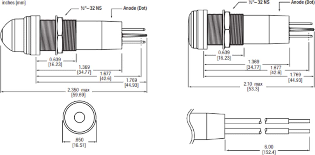 Mechanical Drawing - Dialight 656 LED Panel Mount Indicators