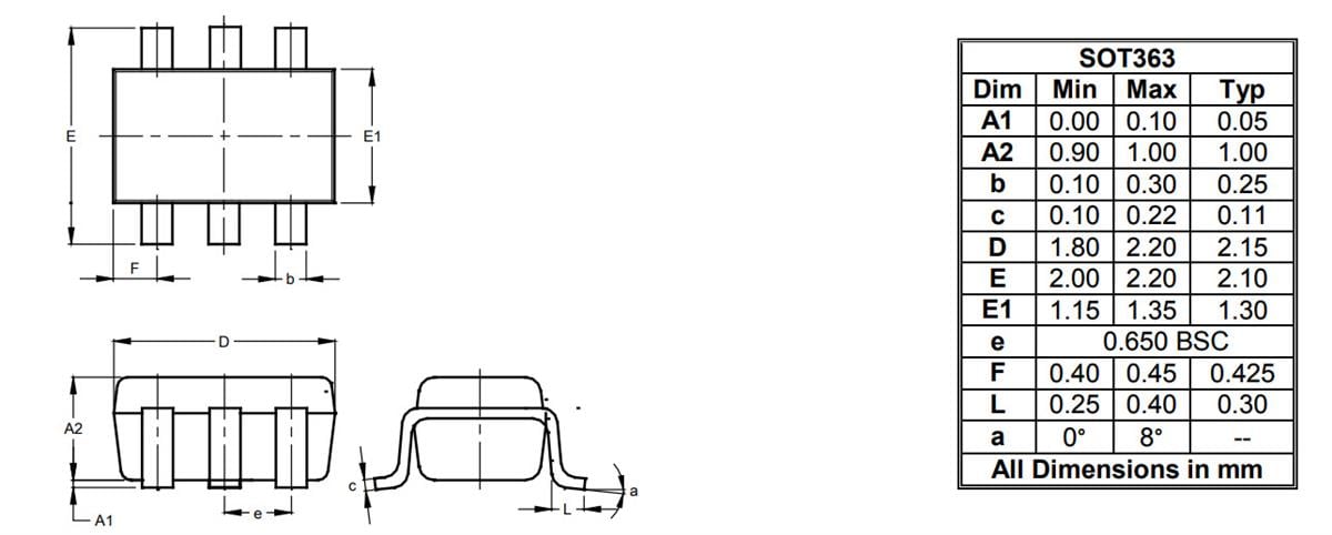 Mechanical Drawing - Diodes Incorporated BAV99DWQ Surface Mount Switching Diode Array