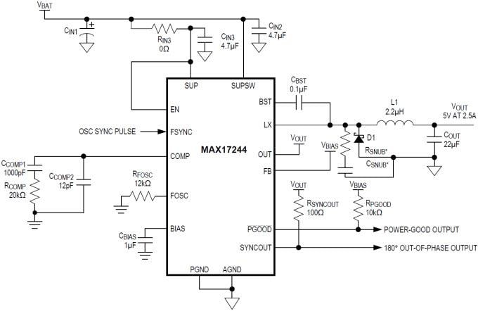 Application Circuit Diagram - Analog Devices / Maxim Integrated MAX17244 Synchronous Step-Down DC-DC Converter