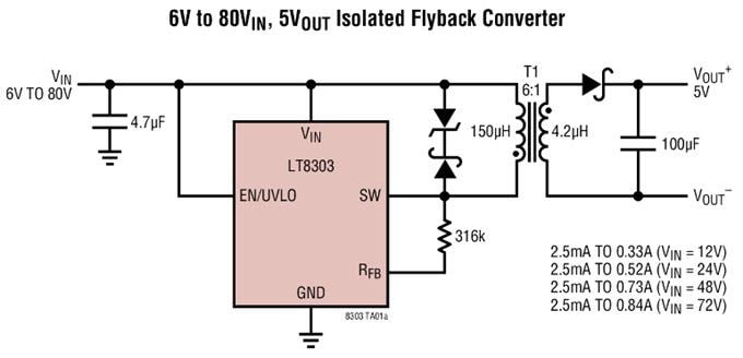 Application Circuit Diagram - Analog Devices Inc. LT830x Micropower Isolated Flyback Converters