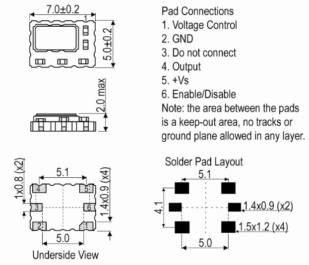 Mechanical Drawing - IQD IQXT-316 TCVCXO Oscillators