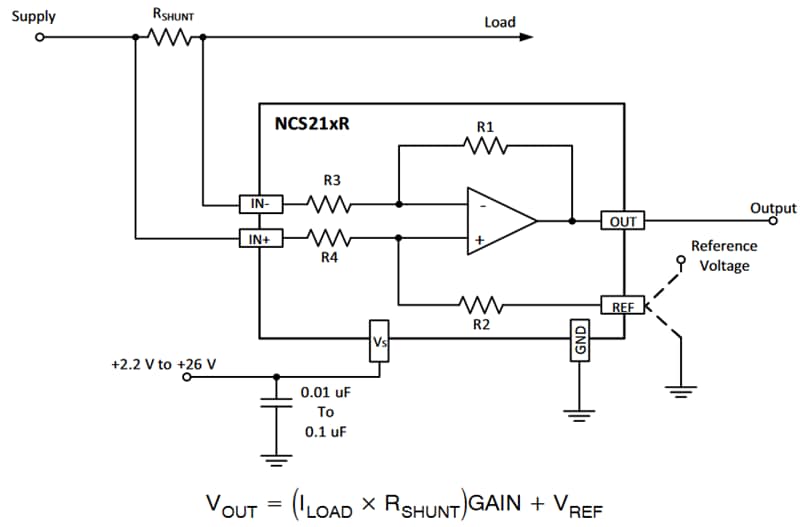 Schematic - onsemi NCS21xR & NCV21xR Current Shunt Monitors