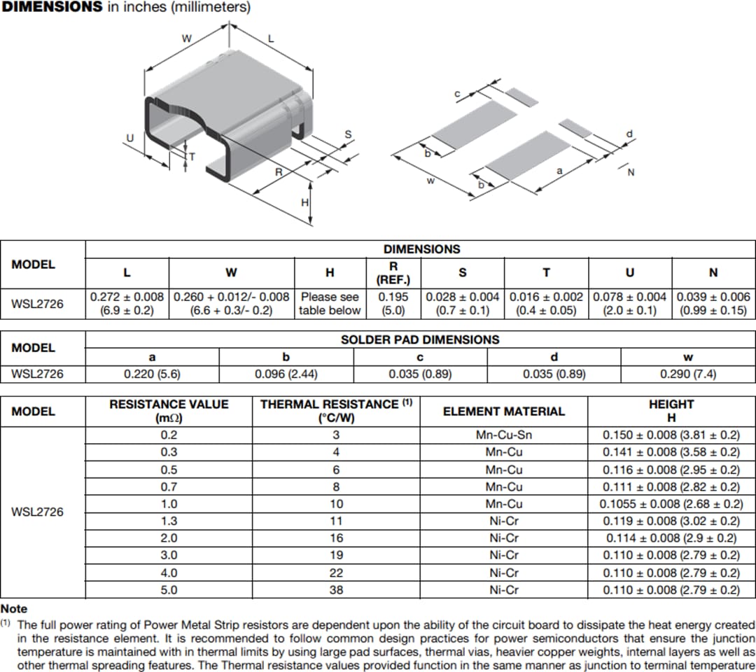 Mechanical Drawing - Vishay / Dale WSL2726 Power Metal Strip® Resistors