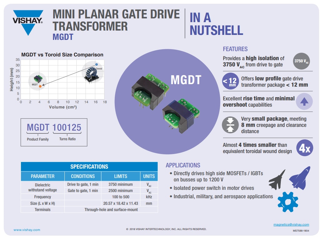 Infographic - Vishay MGDT Miniaturized Gate Drive Planar Transformers