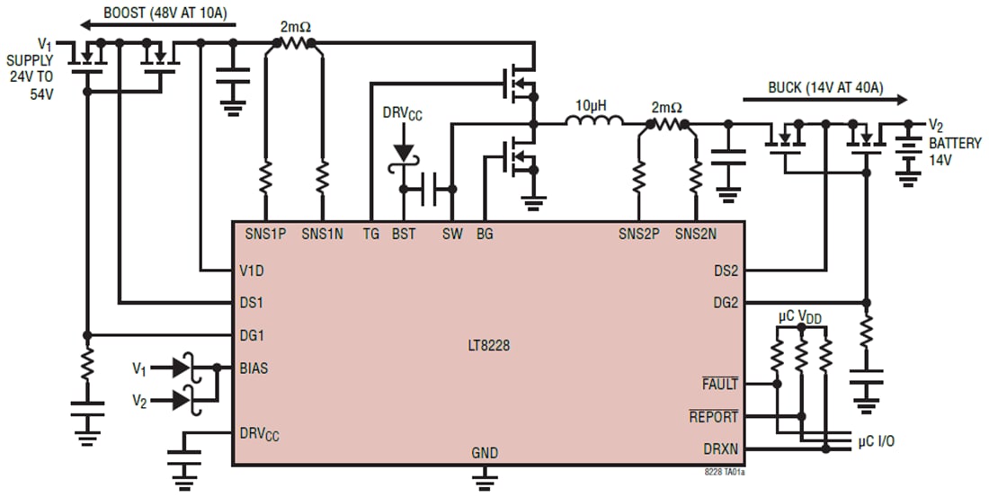 Application Circuit Diagram - Analog Devices Inc. LT8228 Bidirectional Buck Boost Controller IC