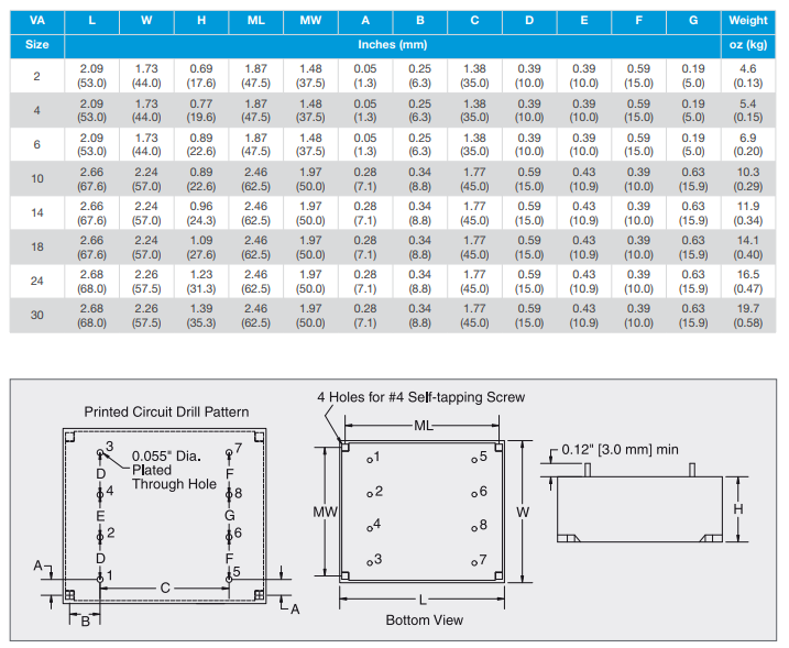 Mechanical Drawing - Signal Transformer / Bel IF International Flathead™ Transformers