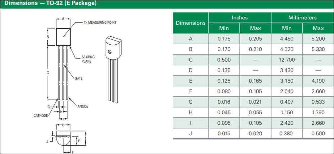 Mechanical Drawing - Littelfuse S6002xS EV 2A Sensitive SCR Thyristors