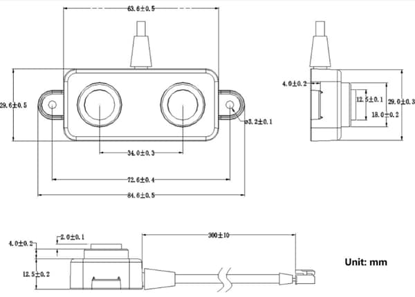 Mechanical Drawing - DFRobot A02YYUW Waterproof Ultrasonic Sensor