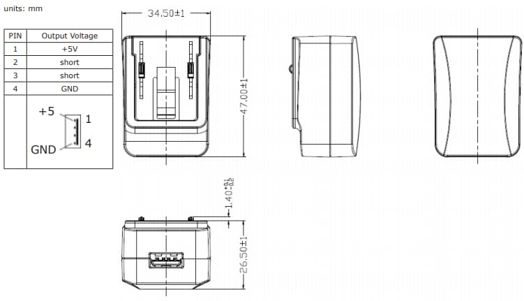 Mechanical Drawing - CUI Inc SMI5-USB AC-DC Power Supplies