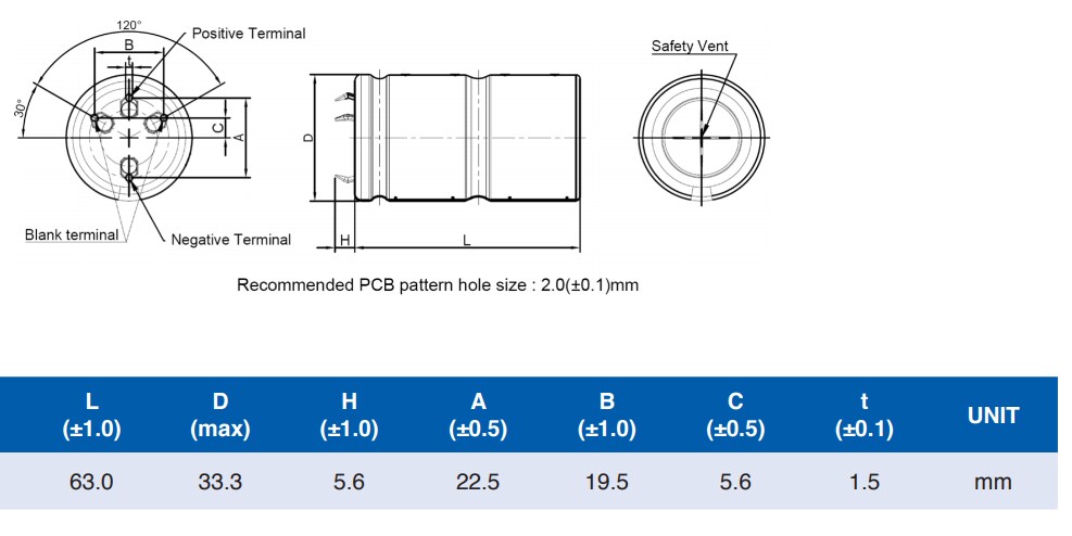 Mechanical Drawing - Maxwell Technologies 2.7V 350F Ultracapacitor Cell