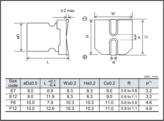 Mechanical Drawing - Panasonic SXV Conductive Polymer Aluminum Solid Capacitors