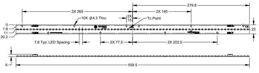 Mechanical Drawing - New Energy OSRAM S3030 Quantum Dot Linear LED Modules