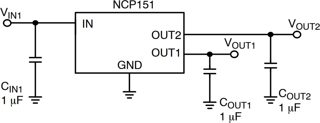Application Circuit Diagram - onsemi NCP151 LDO Regulators