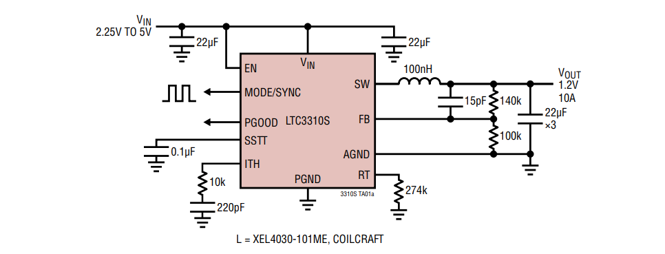 Application Circuit Diagram - Analog Devices Inc. LTC3310S Synchronous Step-Down Silent Switcher® 2