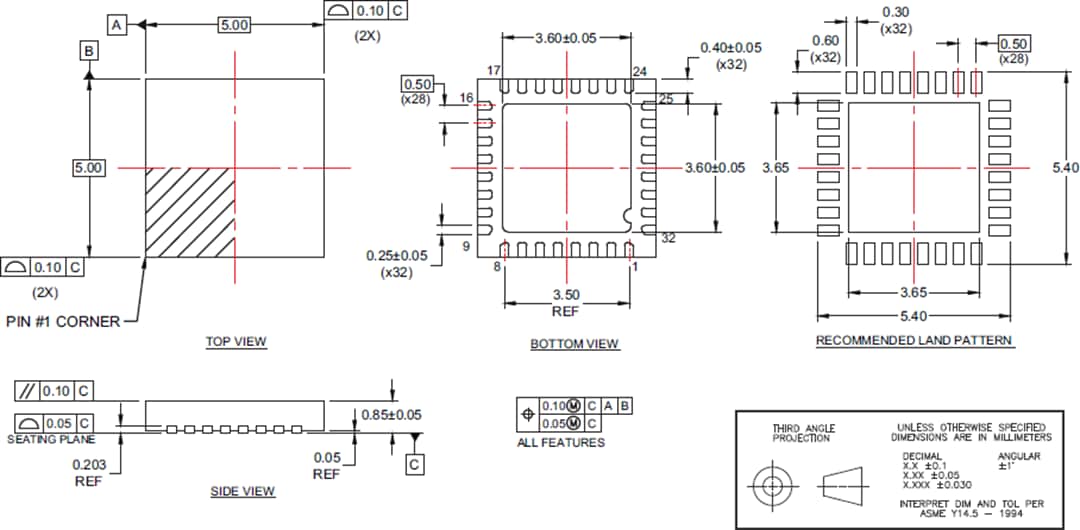 Mechanical Drawing - pSemi PE44820 UltraCMOS® RF Digital Phase Shifter