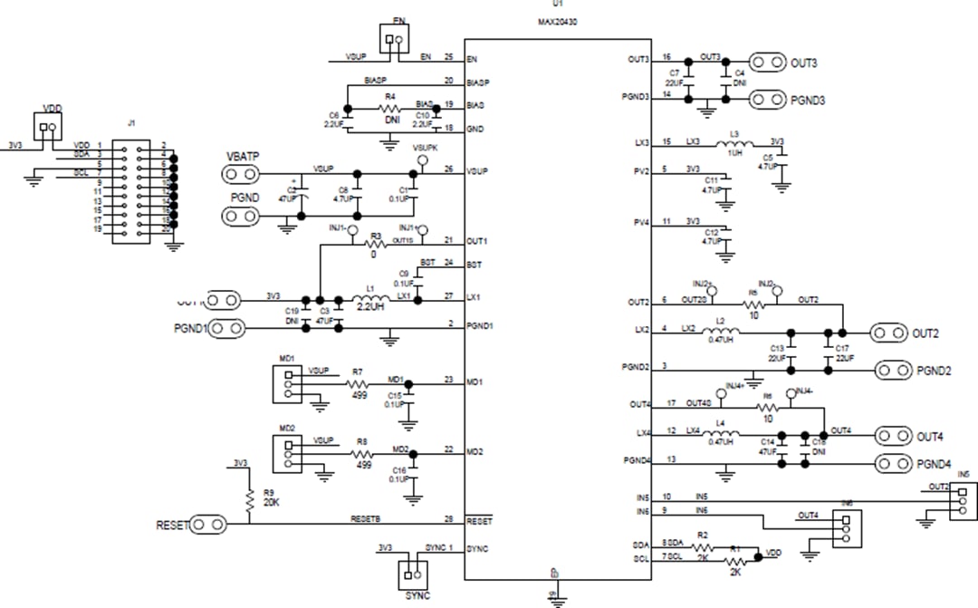 Schematic - Analog Devices Inc. MAX20430EVKIT Evaluation Kit