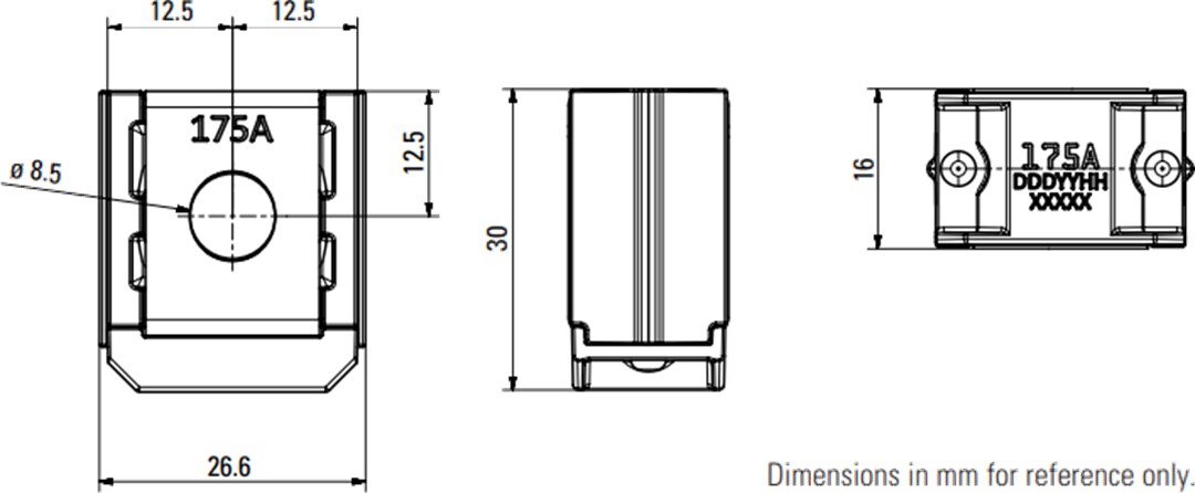 Mechanical Drawing - Littelfuse ZCASE® Single MEGA / Starter Fuses