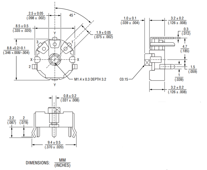 Mechanical Drawing - Bourns PDB08 Micro Rotary Potentiometers