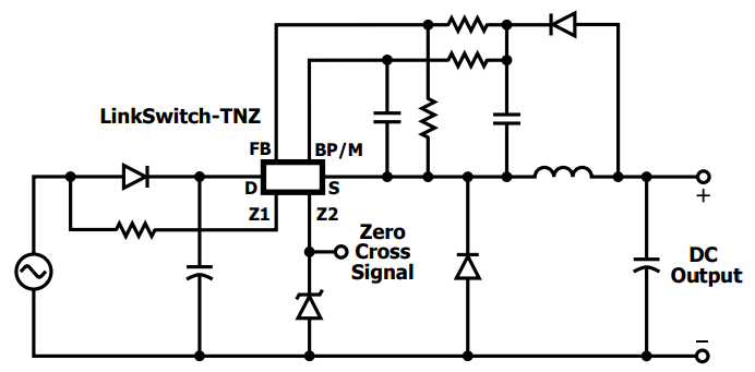 Application Circuit Diagram - Power Integrations LinkSwitch-TNZ Off-line Switcher ICs