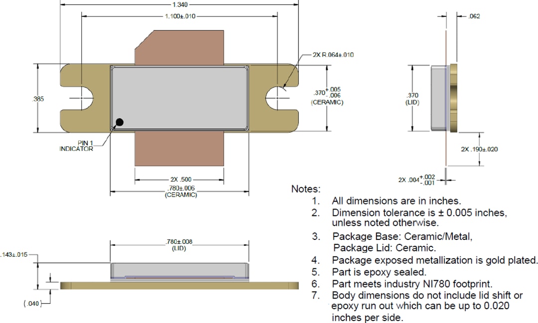 Mechanical Drawing - Qorvo QPD1028 & QPD1028L 750W GaN on SiC Transistors