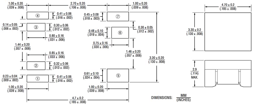 Mechanical Drawing - Bourns SM453230-x1N7YP GbE Chip LAN Transformers