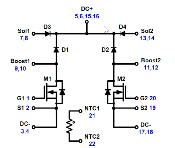Schematic - onsemi NXH80B120MNQ0 Full SiC MOSFET Module