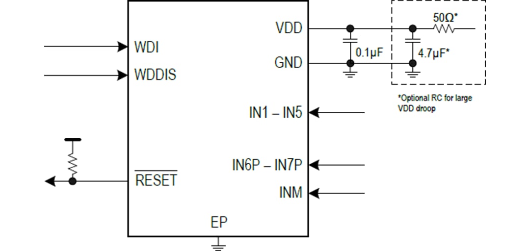Application Circuit Diagram - Analog Devices / Maxim Integrated MAX20481 Automotive Power System Monitor