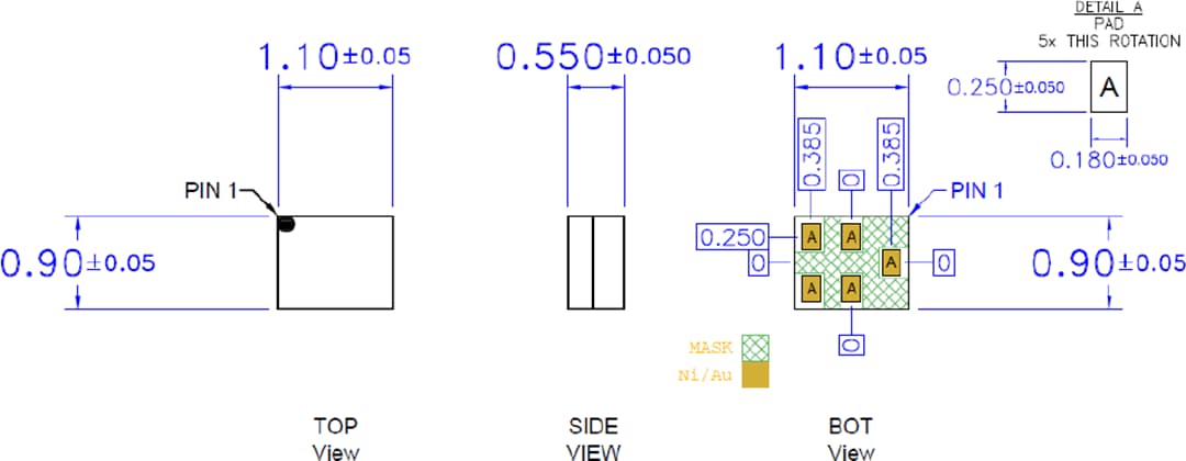 Mechanical Drawing - Qorvo QPQ1040Q Automotive Band-40 BAW Filter