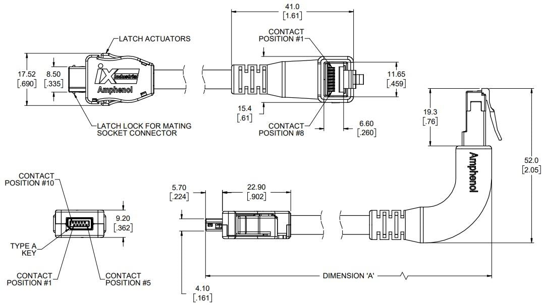 Mechanical Drawing - Amphenol Communications Solutions ND9 Series ix Industrial Ethernet Cables