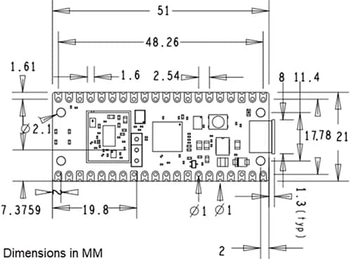 Mechanical Drawing - Raspberry Pi Pico/Pico H/Pico W RP2040-Based MCU Boards