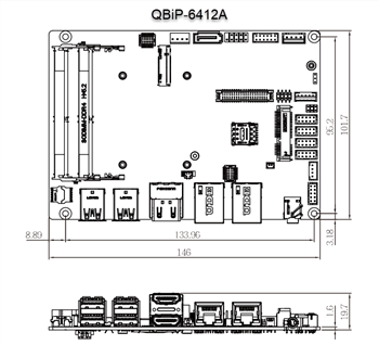 Mechanical Drawing - GIGAIPC QBiP SubCompact Embedded Motherboards