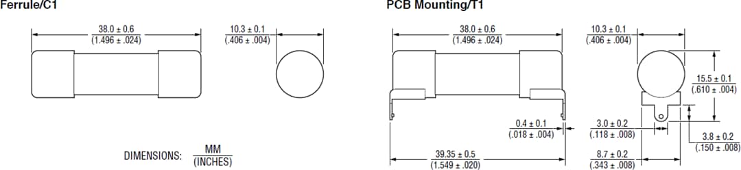 Mechanical Drawing - Bourns PF-H POWrFuse™ Photovoltaic (gPV) Power Fuses