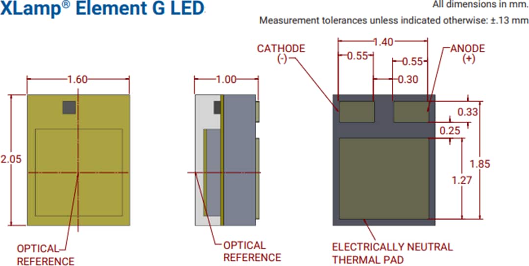 Mechanical Drawing - Cree LED XLamp® Element G (XE-G) LEDs