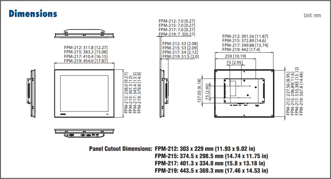 Mechanical Drawing - Advantech FPM-200 Industrial Monitors