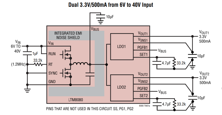 Application Circuit Diagram - Analog Devices Inc. LTM8080 μModule Regulators