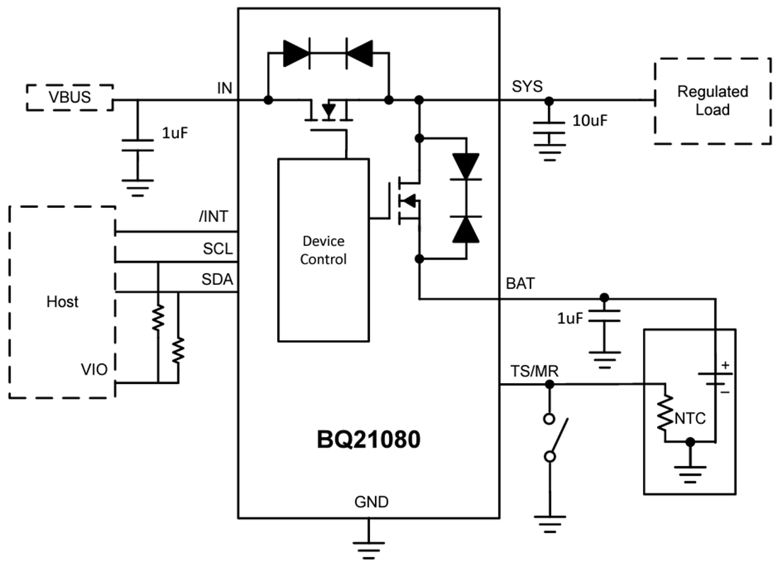 Schematic - Texas Instruments bq21080 Linear Battery Charger IC