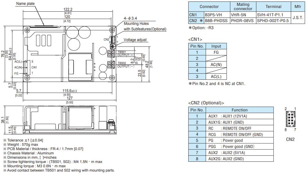 Mechanical Drawing - Cosel GHA700F Power Supplies