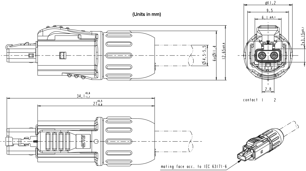 Mechanical Drawing - TE Connectivity SPE T1 Industrial Connectors IP20
