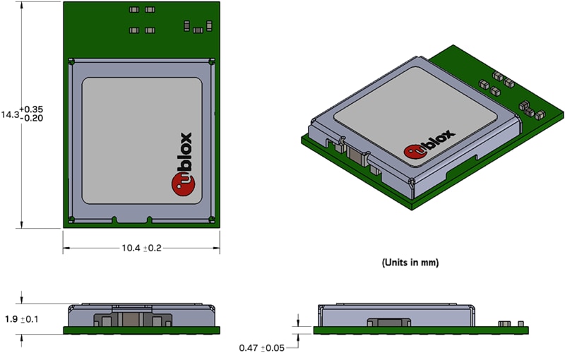 Mechanical Drawing - u-blox NORA-W30 Multiprotocol Modules