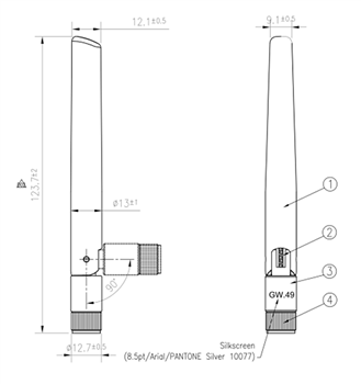 Mechanical Drawing - Taoglas GW IP67 Wi-Fi® 2.4/5.8/7.125GHz Terminal Antennas