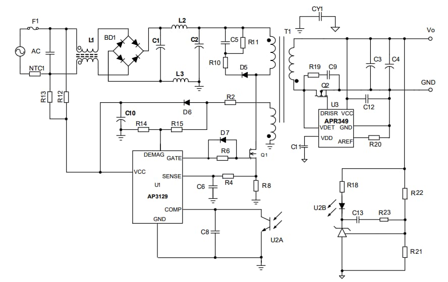 Application Circuit Diagram - Diodes Incorporated AP3129 High Performance Multi-Mode PWM Controller