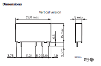 Mechanical Drawing - TE Connectivity / Schrack Slimline SNR Series PCB Relays