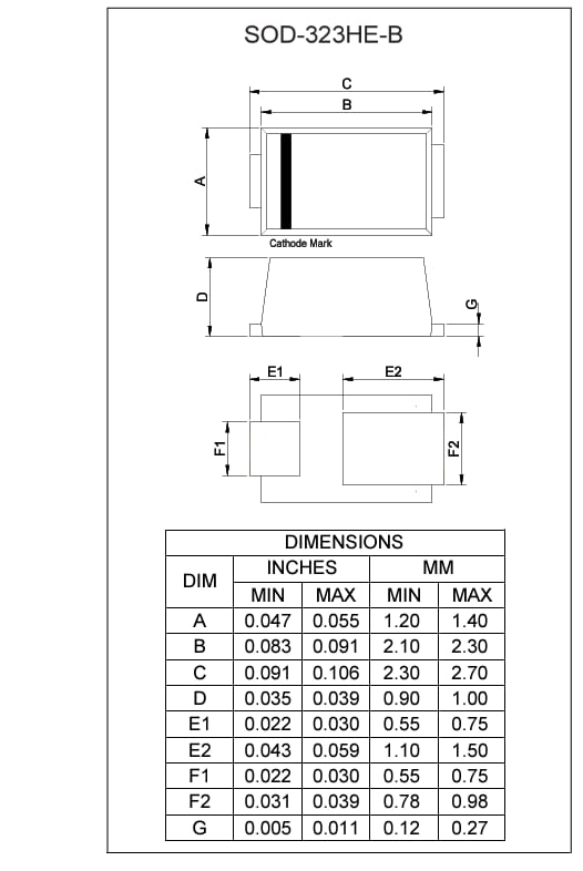Mechanical Drawing - Micro Commercial Components (MCC) 150W TVS Diodes