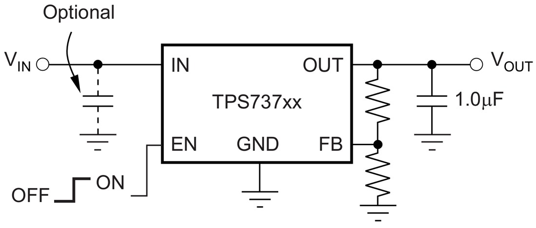 Application Circuit Diagram - Texas Instruments TPS737 Linear LDO Voltage Regulators
