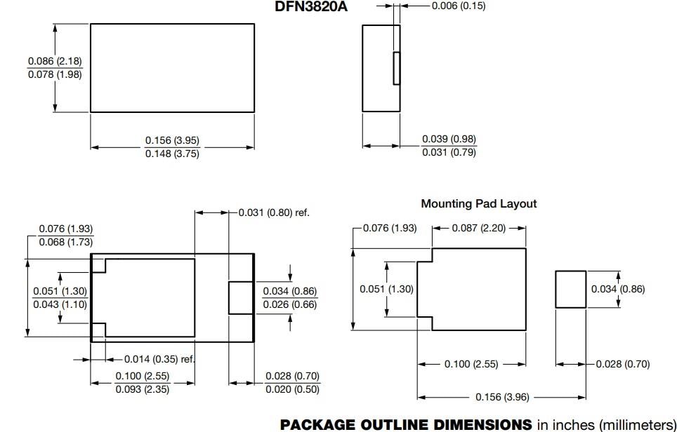Mechanical Drawing - Vishay General Semiconductor 6DFN1xCA TRANSZORB® SMD TVS Diodes