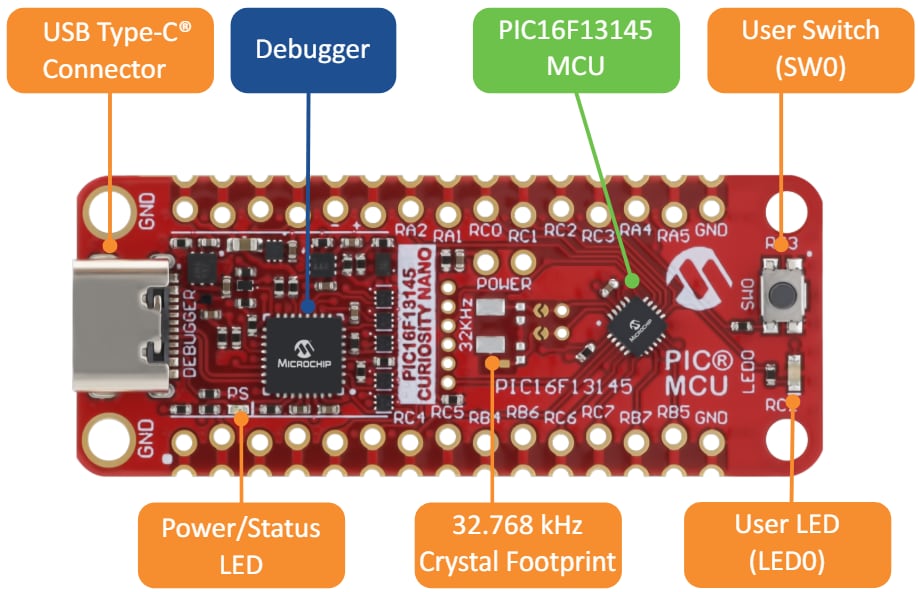 Application Circuit Diagram - Microchip Technology PIC16F13145 Curiosity Nano Evaluation Kit