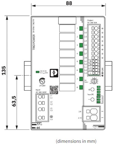 Mechanical Drawing - Phoenix Contact TRIO3 One-/Three-Phase & Coated Power Supplies