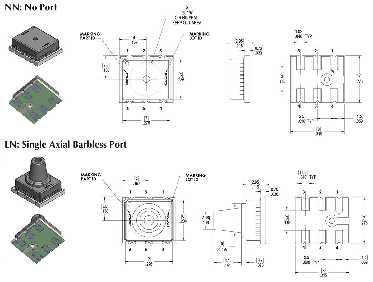 Mechanical Drawing - Amphenol All Sensors AABP Pressure Sensors